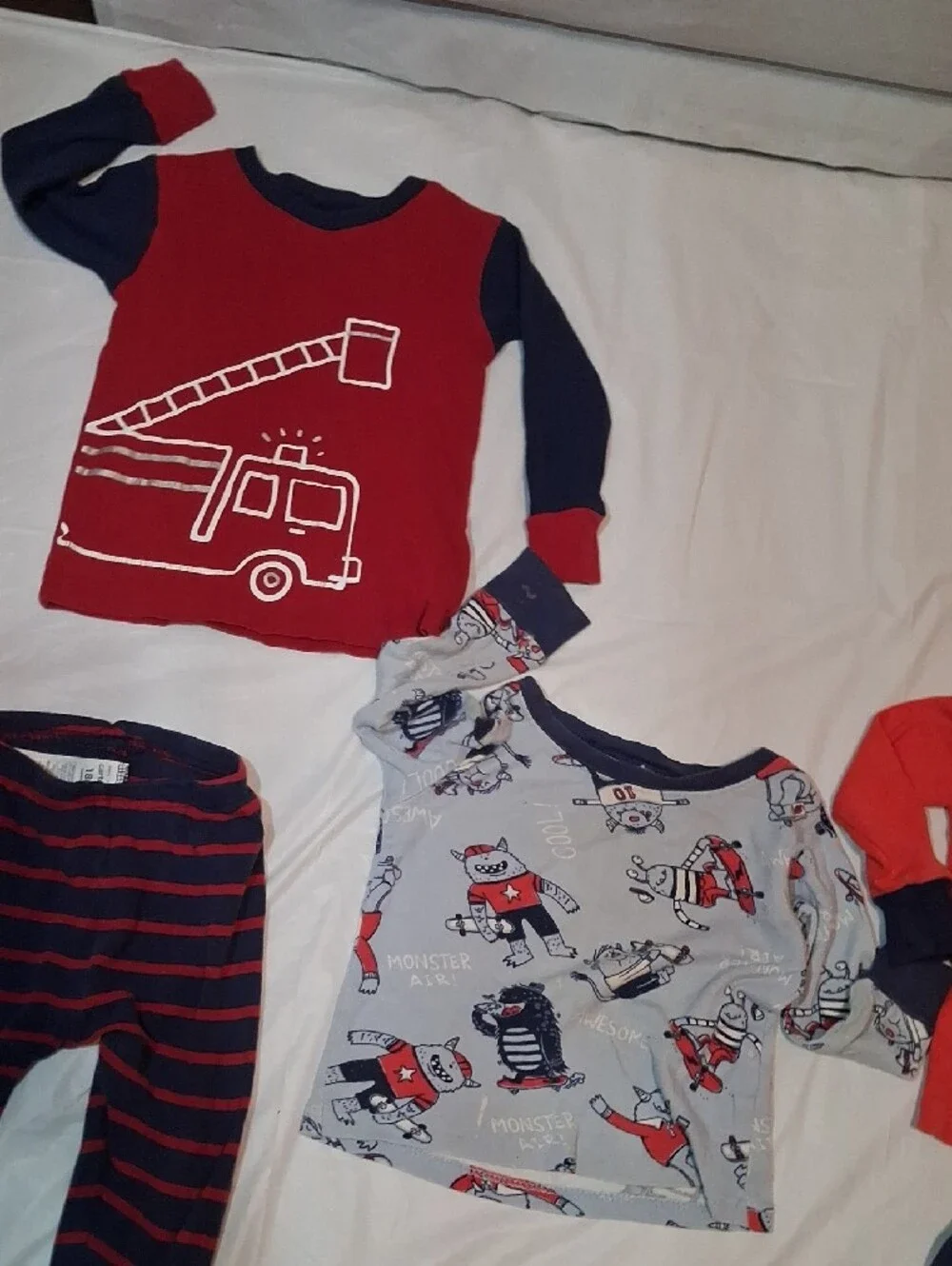 Kids' Red & Navy Fire Truck One-Piece Pajama Set